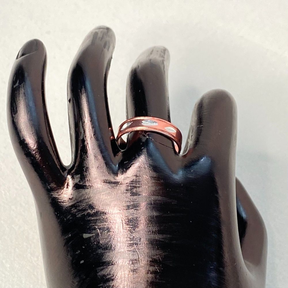 💎Copper Tone Band Ring With Silver Tone Flecs Design Sz 8.75